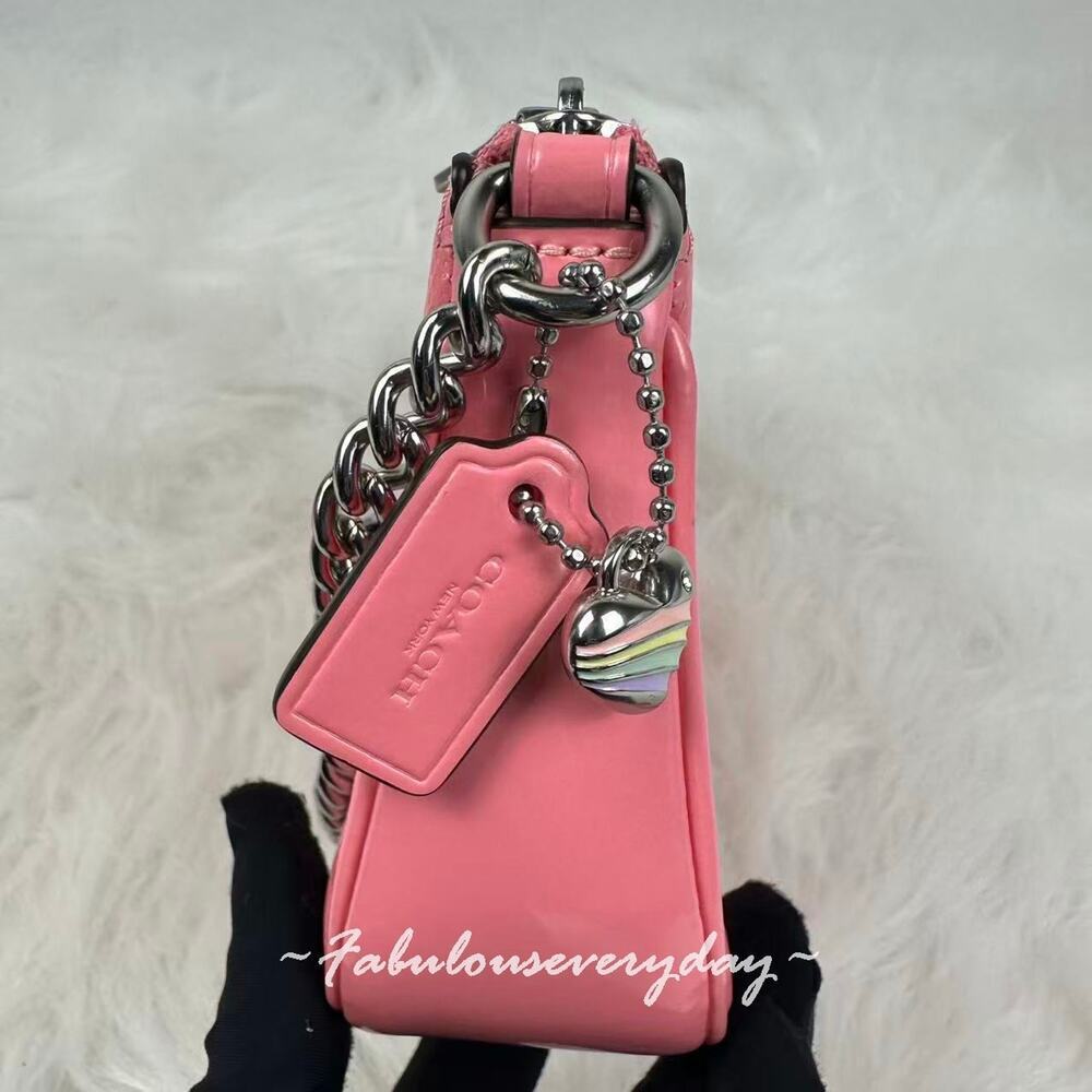 Coach Nolita 19 In Signature Leather With Heart Charm Clutch Wristlet CCZ27 Pink - Picture 6 of 8